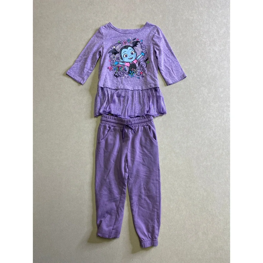 Disney Vampirina Purple Peplum Top and Joggers Outfit Set Kids 3T Long Sleeve